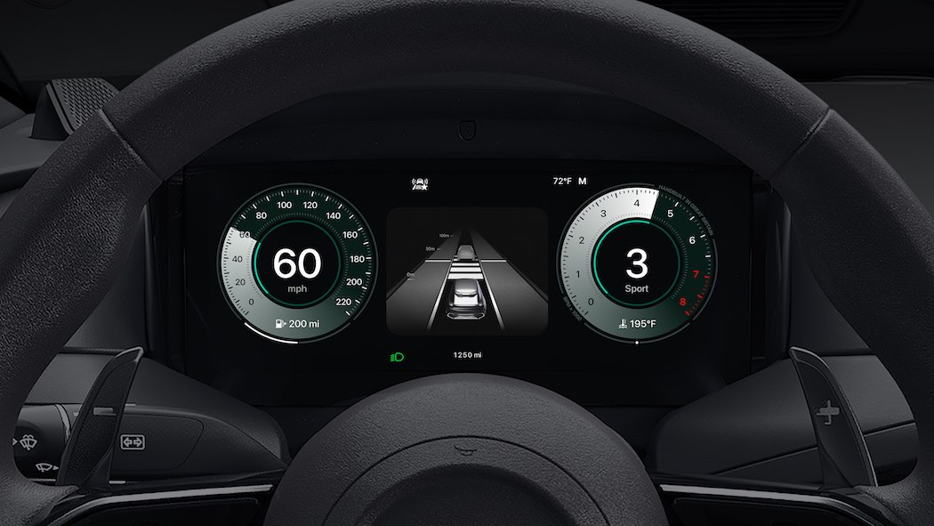 CarPlay Ultra は、スピードメーターやタコメーターなどのオプションを備えた計器クラスターを含むすべてのドライバー画面にコンテンツを提供