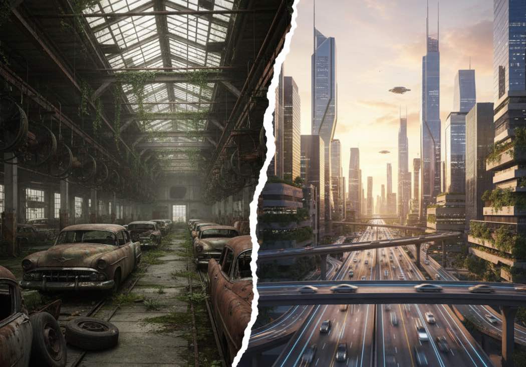 今は自動車の歴史の転換点と言えるかもしれない(イメージは筆者作成)