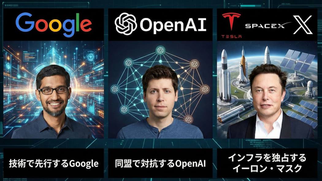　ビッグテック3社が激突:宇宙データセンター開発競争が幕を開ける（出典:筆者作成）