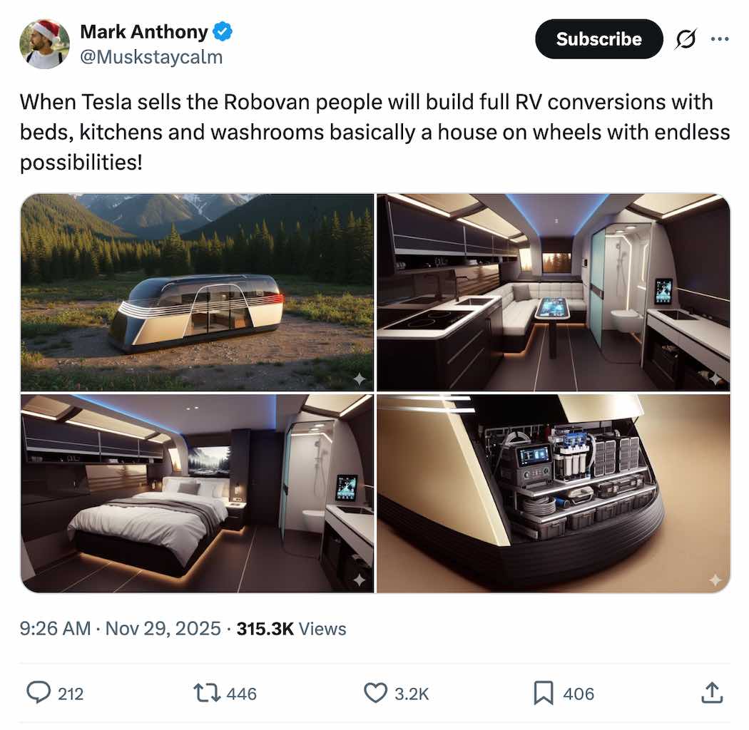テスラ愛好家マーク・アンソニー氏によるRV仕様ロボバンの投稿