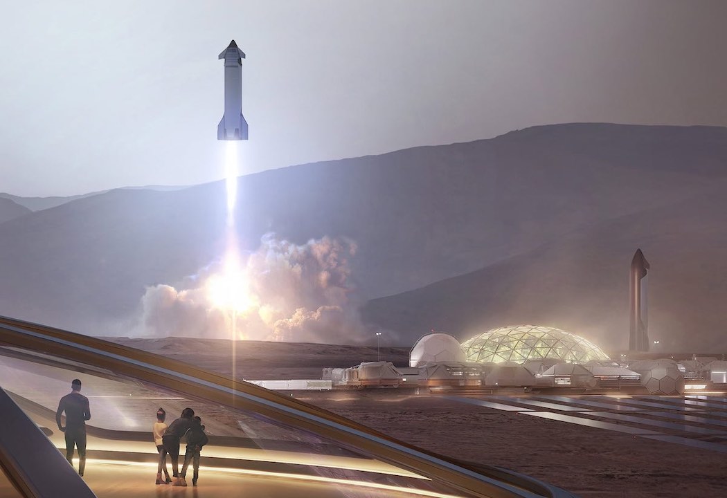 スペースXは、火星に自給自足の都市を建設するには、100万人以上の人々と数百万トンもの貨物を輸送する必要があるとしている(画像:スペースXの公式HPより)
