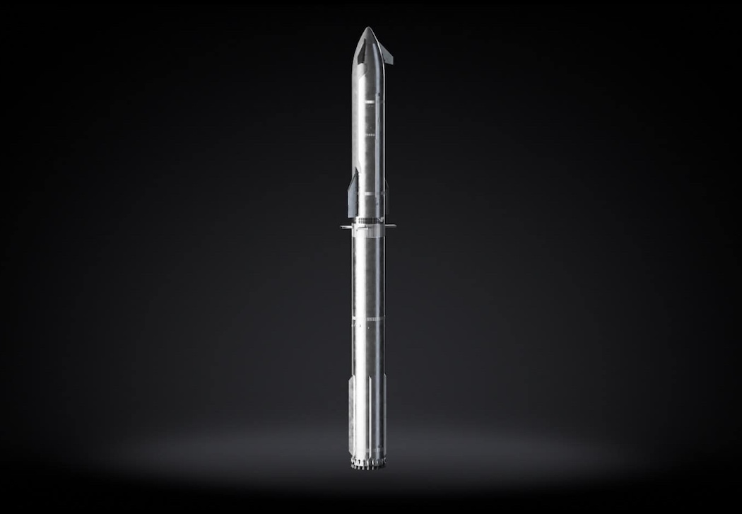 最大150トンの完全再利用可能貨物と250 トンの使い捨て貨物を運ぶことができるスターシップ(画像:スペースXの公式HPより)