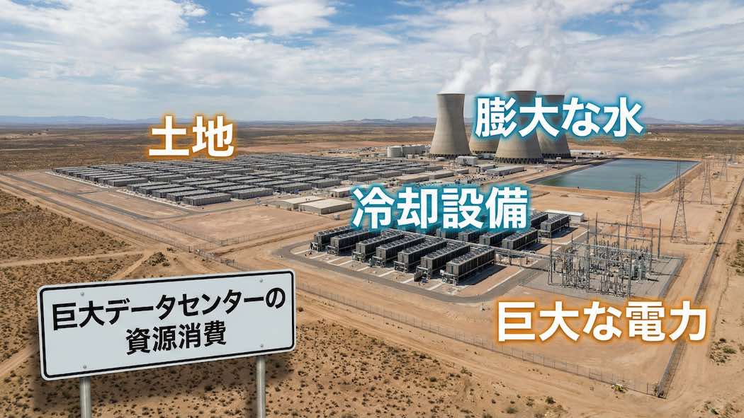　AI開発が直面する現実― 巨大データセンターが消費する、土地・水・電力という制約（出典：筆者作成）