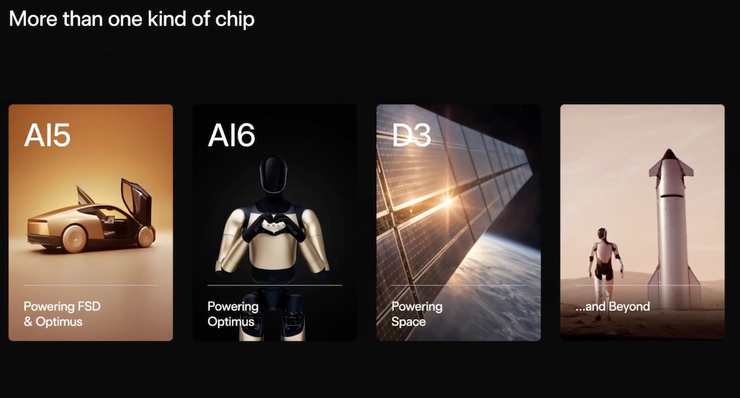 テラファブで製造されるチップは、製品・用途ごとに複数の種類がある（クレジット：Space X）