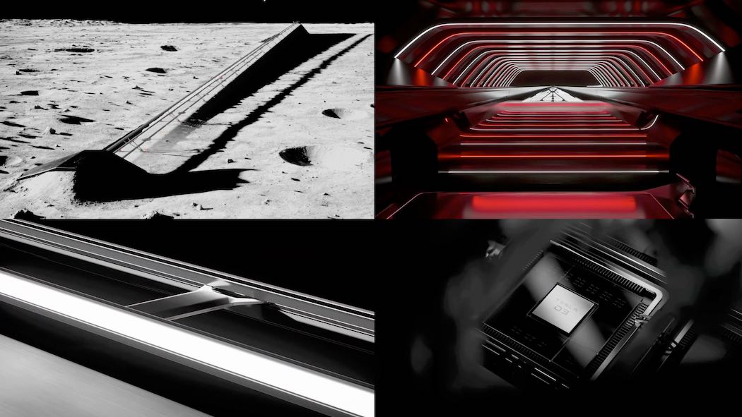 初公開となった月面電磁式マスドライバーのコンセプト映像より（クレジット：SpaceX）