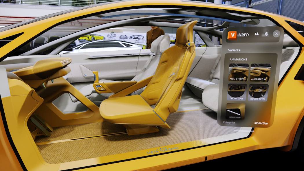 NVIDIA CloudXR、Apple Vision Pro、Autodesk VREDを使用し、Innoactiveの技術によって実現された、Kia Vision Meta Turismoコンセプトカーのデザイン。（画像提供：アップルとキア）