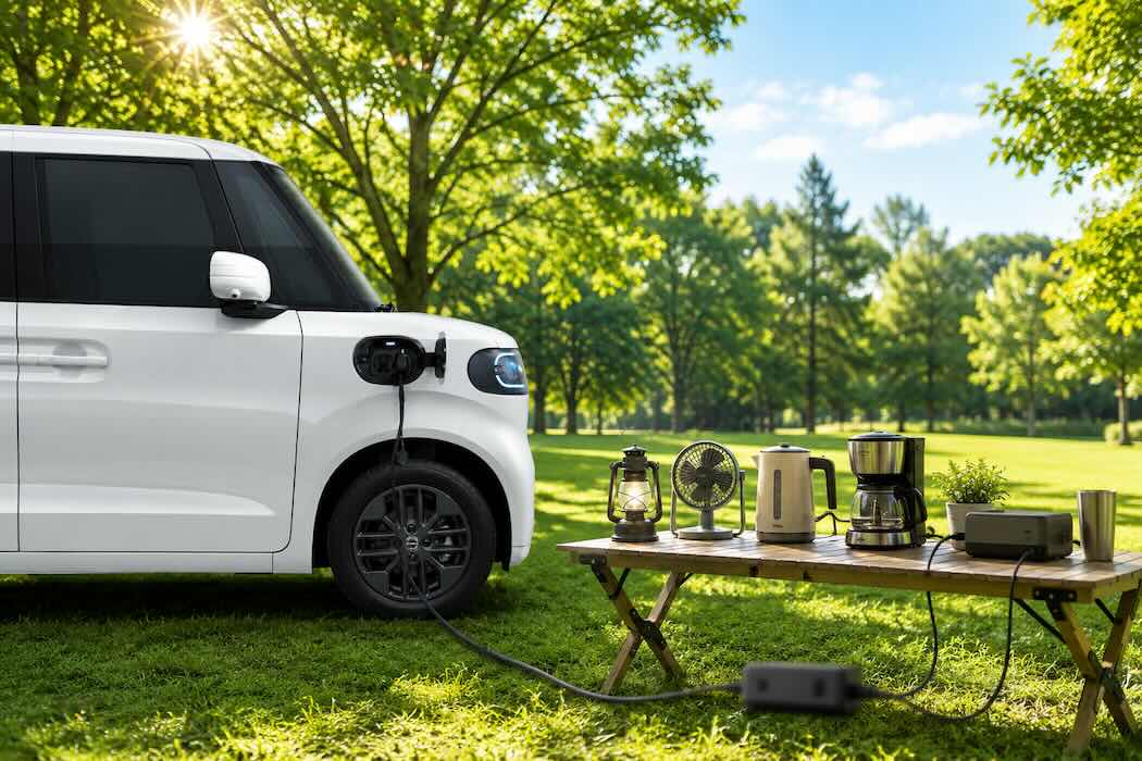 オプションのV2Lアダプターによって、車外で電気製品を使うV2L（Vehicle to Load）にも対応